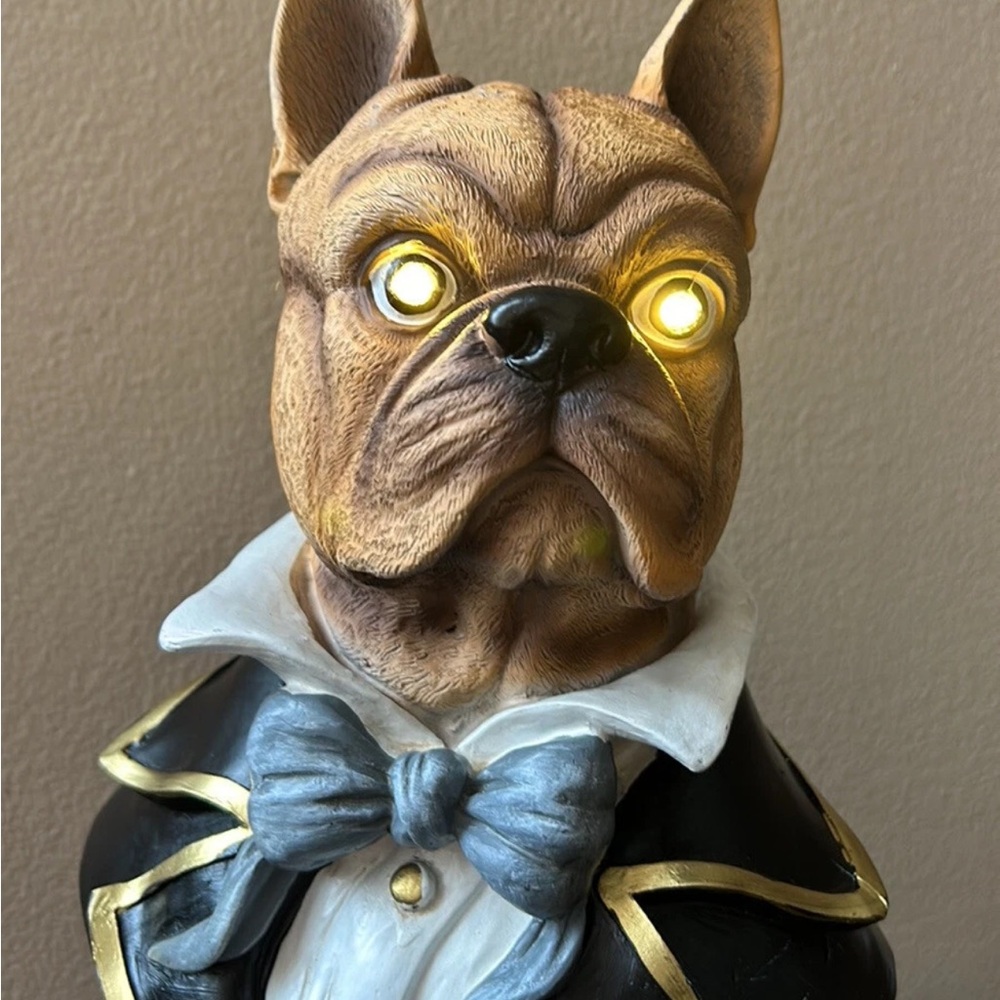 Moonlight Manor French Bulldog Pedestal/Bust Figurine W/LED Light Up Eyes 14” - Picture 4 of 5